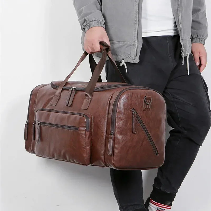 Spacious & Durable Men’s PU Leather Travel Bag